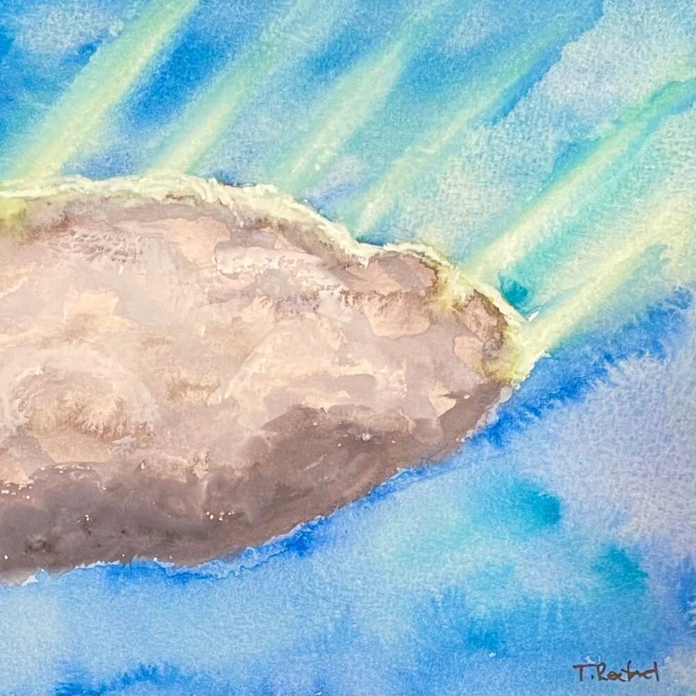Hand painted watercolor original painting cloud with sun spiritual holy